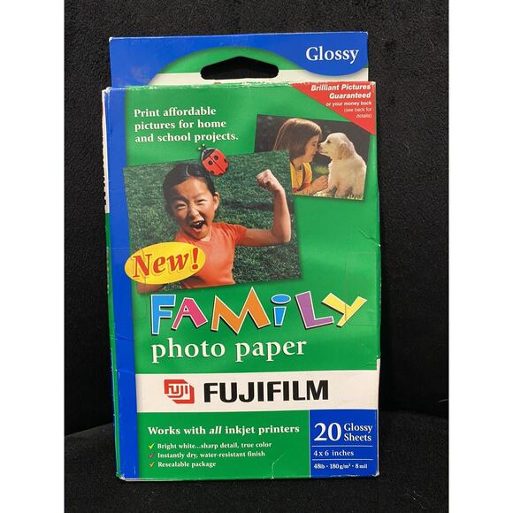 Fujifilm Family Photo Paper 20 Inkjet Printer Fuji Glossy 4X6 - Picture 1 of 4